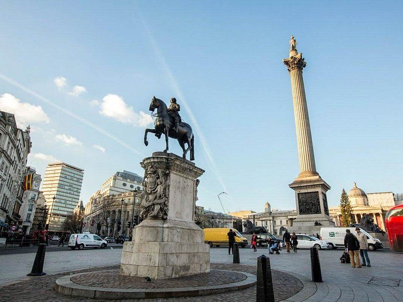 Nelson's Column and the equestrian statue on the edge of Trafalgar Square